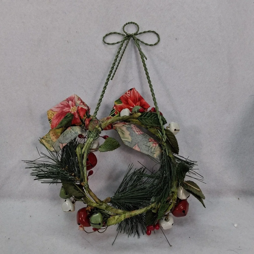 Unbranded Wreath Unisex OS Christmas Rustic Jingle Bell Pine Floral‎ Bow EUC